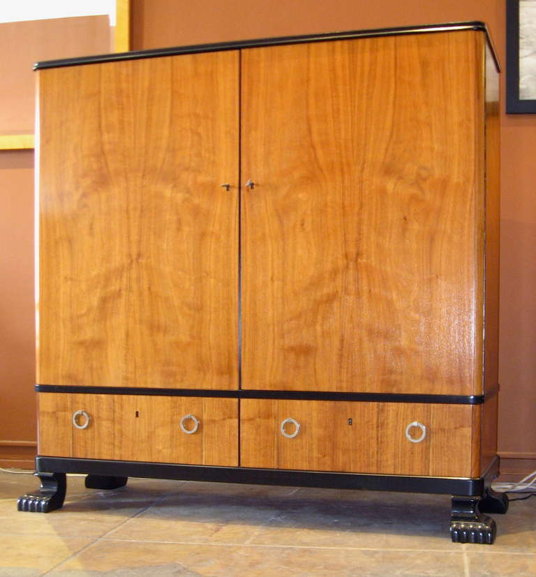 Mid-20th Century Swedish Art Deco Storage Cabinet in Walnut and Ebonized Birch
