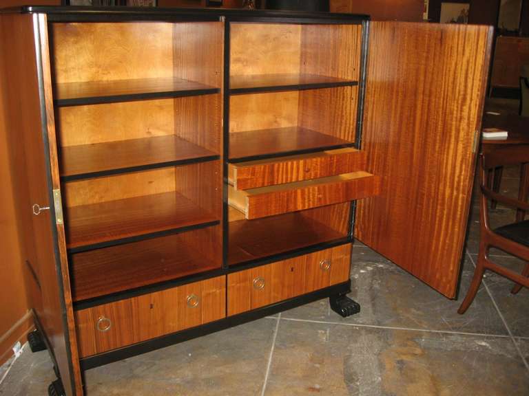 Swedish Art Deco Storage Cabinet in Walnut and Ebonized Birch 1