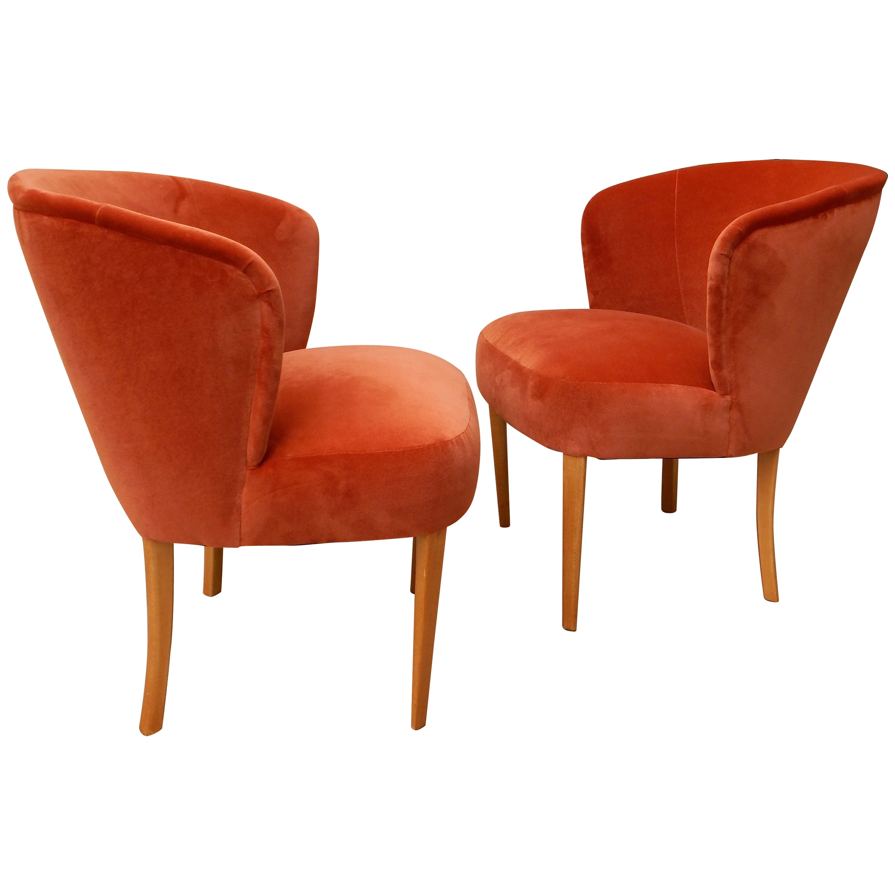 Pair of Swedish Upholstered Chairs, Carl Malmsten for O.H. Sjögren, circa 1950