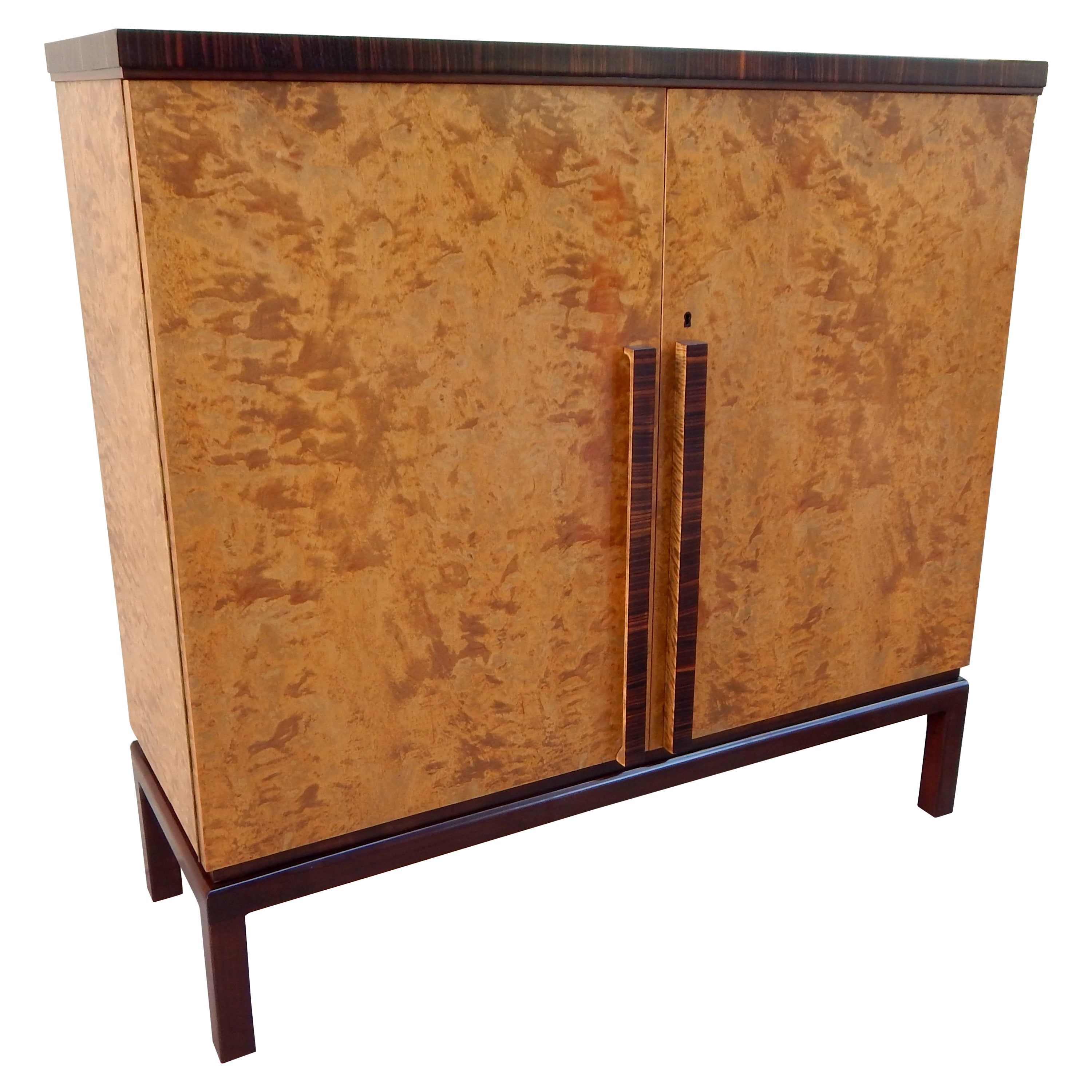 Swedish Art Deco Storage Cabinet in Golden Flame Birch and Rosewood For Sale