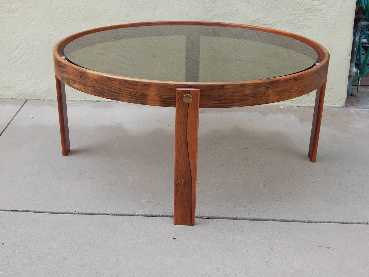 Late 20th Century Danish Rosewood Coffee Table with Smoked Glass Top, circa 1970 For Sale