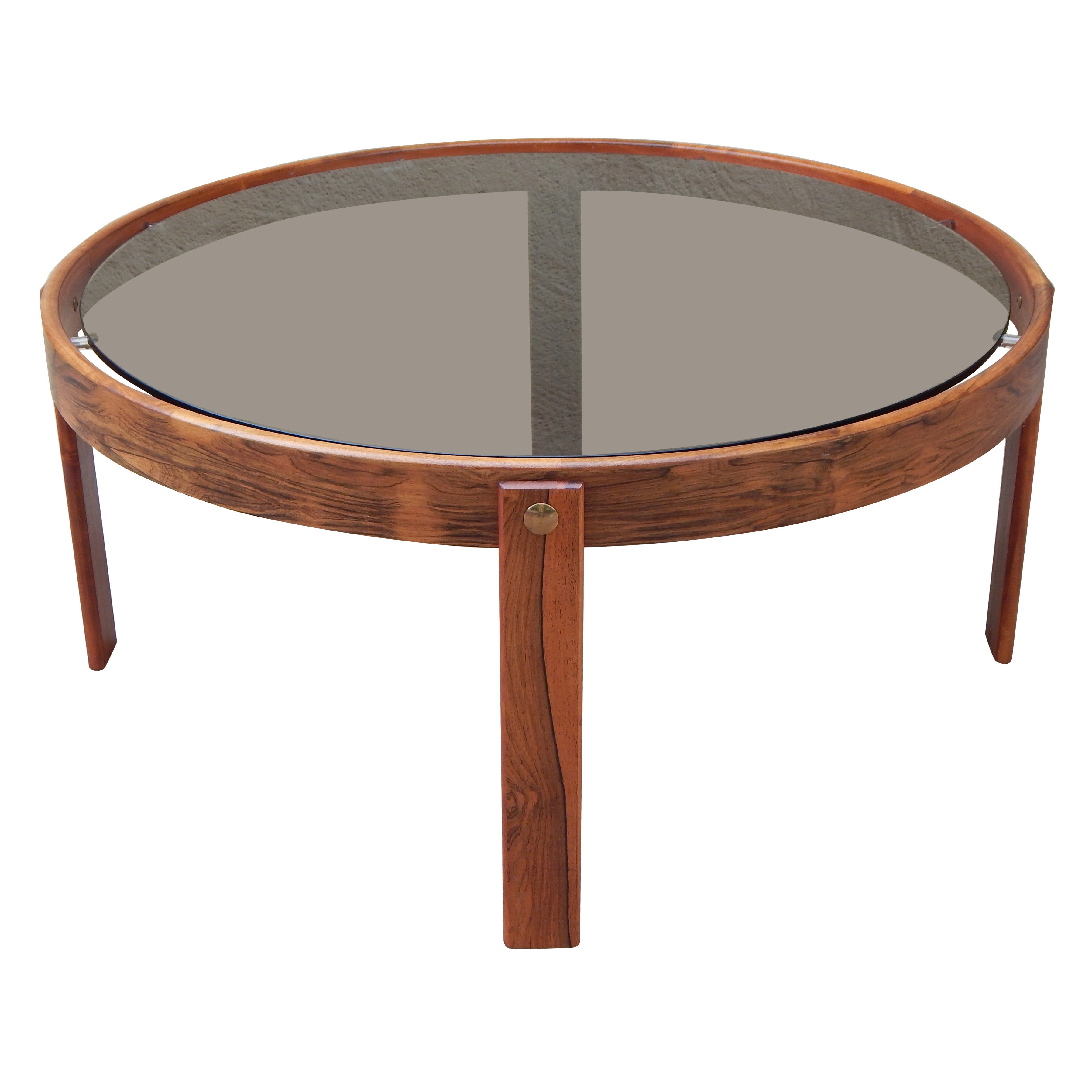 Danish Rosewood Coffee Table with Smoked Glass Top, circa 1970 For Sale