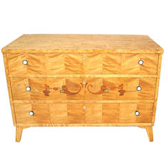 Swedish Inlaid Art Deco Era Chest of Drawers in Golden Flame Birch