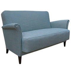 Swedish Mid-Century Love Seat/Sofa in Blue Tweed