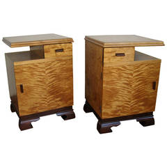 Pair of Swedish Art Deco End Tables or Night Stands in Golden Flame Birch