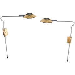 Pair of Chrome & Brass Wall Sconces by Cedric Hartman
