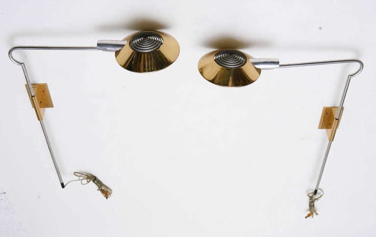 Pair of Chrome & Brass Wall Sconces by Cedric Hartman