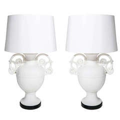 Pair of Glazed Ceramic Table Lamps after Alberto Giacometti