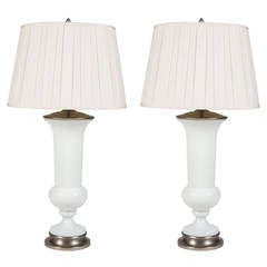 Pair of French Opaline Urn Form Table Lamps
