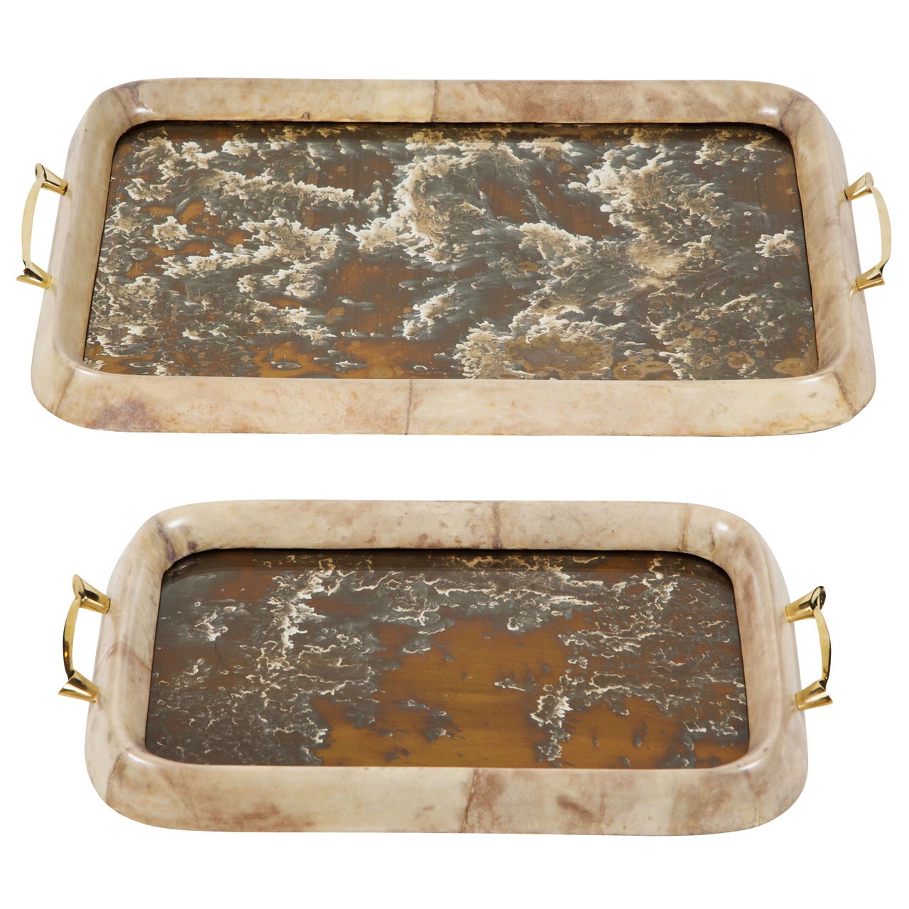 Set of Two Lacquered Parchment Trays by Arturo Pani