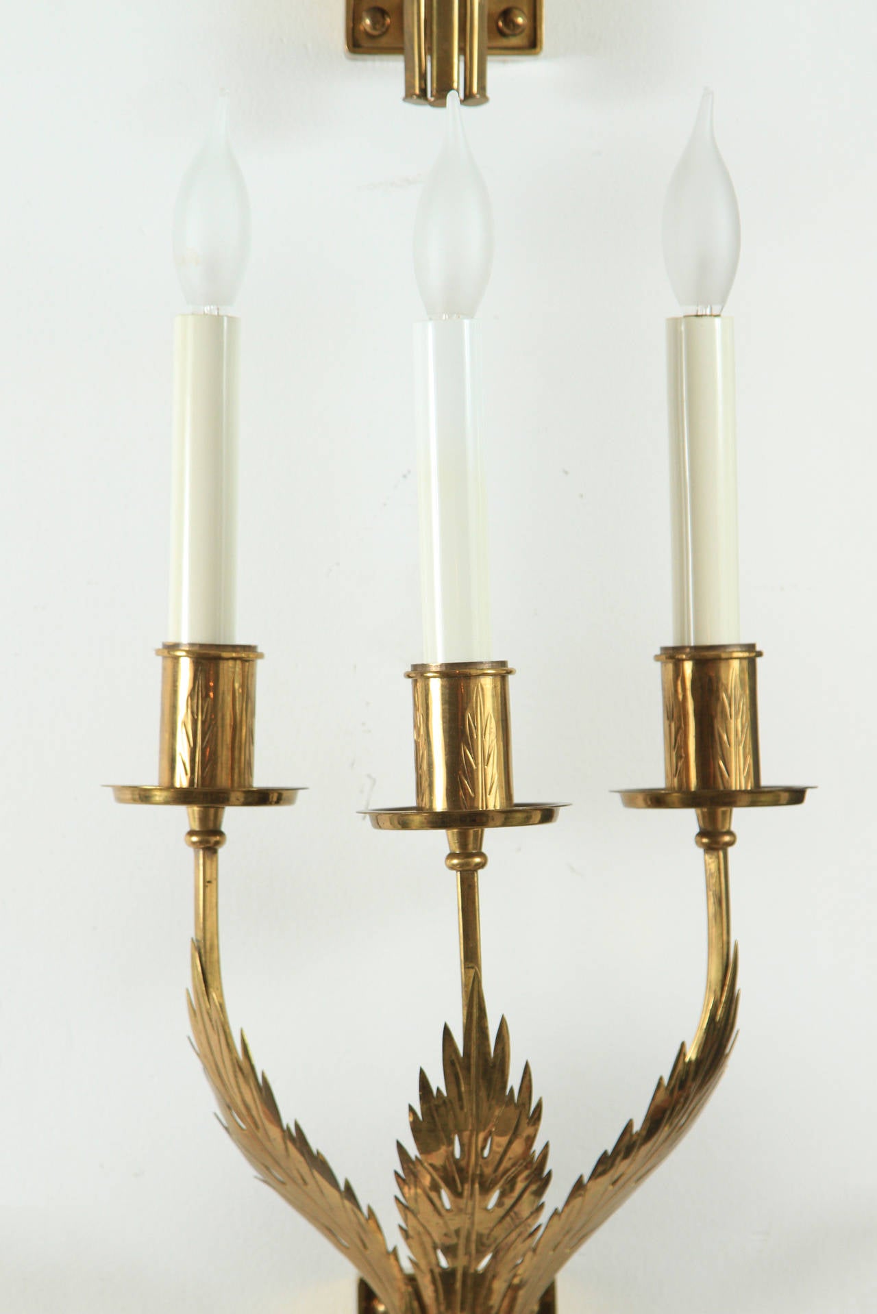 Mid-Century Modern Trio of Custom Acanthus Leaf Sconces by Tommi Parzinger For Sale