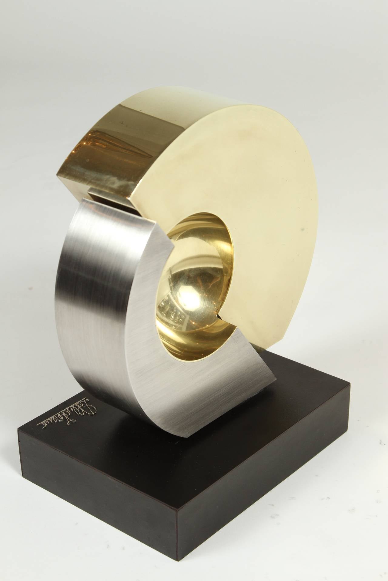 Great geometric piece in brushed stainless and mirror polished brass, titled 