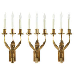 Trio of Custom Acanthus Leaf Sconces by Tommi Parzinger 4
