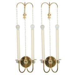 Two Pairs of Brass and Crystal Sconces by Tommi Parzinger