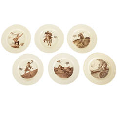Antique "Sunday Athletes" Set of Six Plates by Crown Ducal