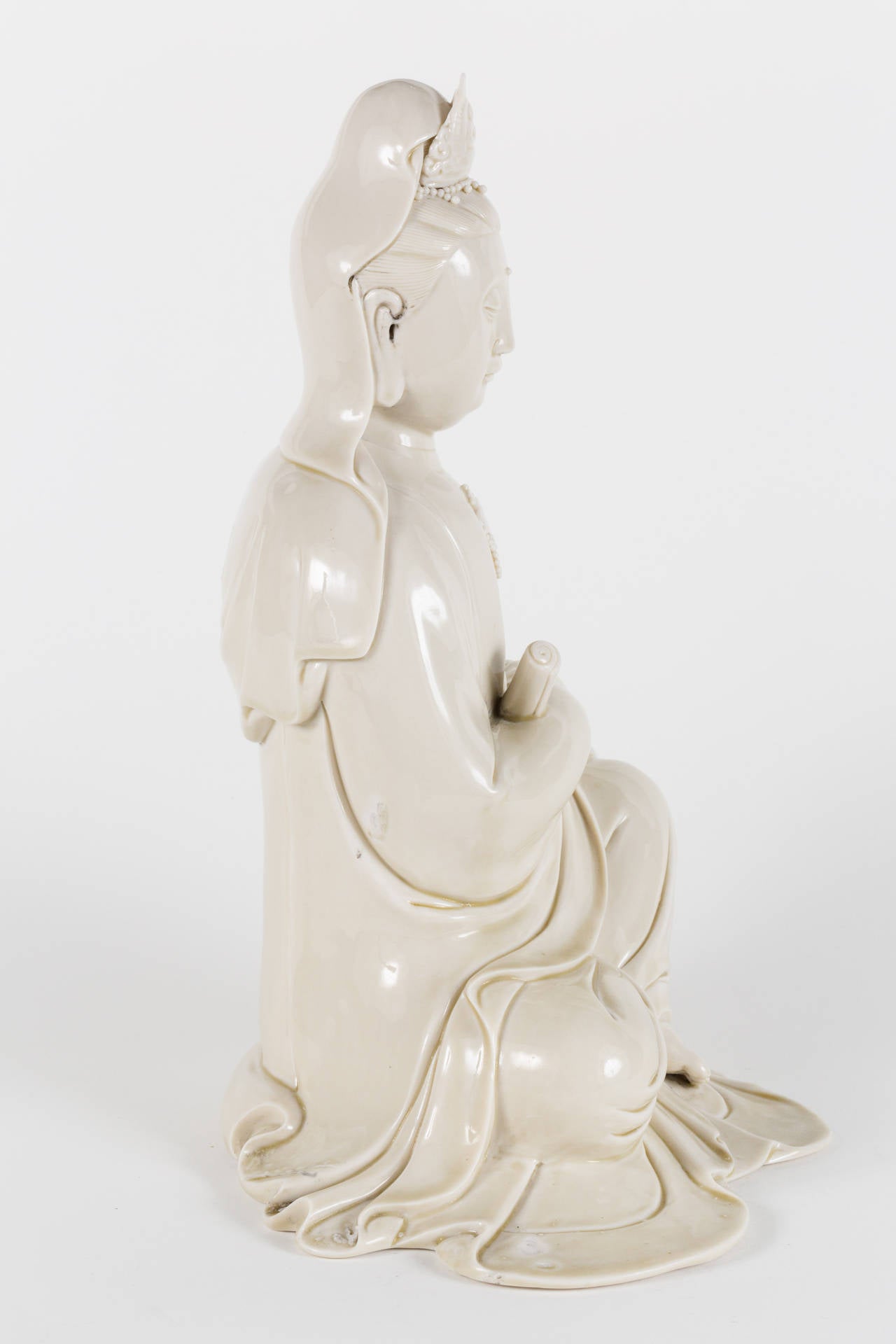 Glazed Chinese Blanc de Chine Kwan Yin Statue
