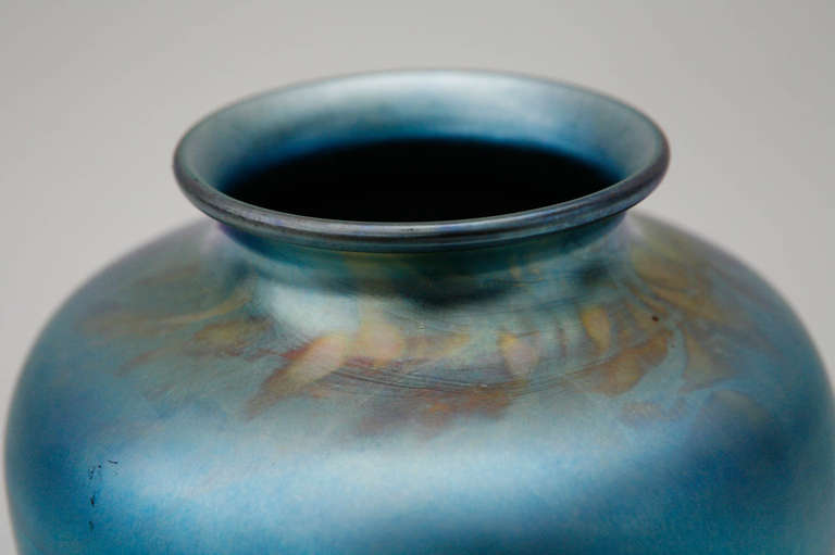 American Blue Aurene Glass Vase by Frederick Carder for Steuben Glass