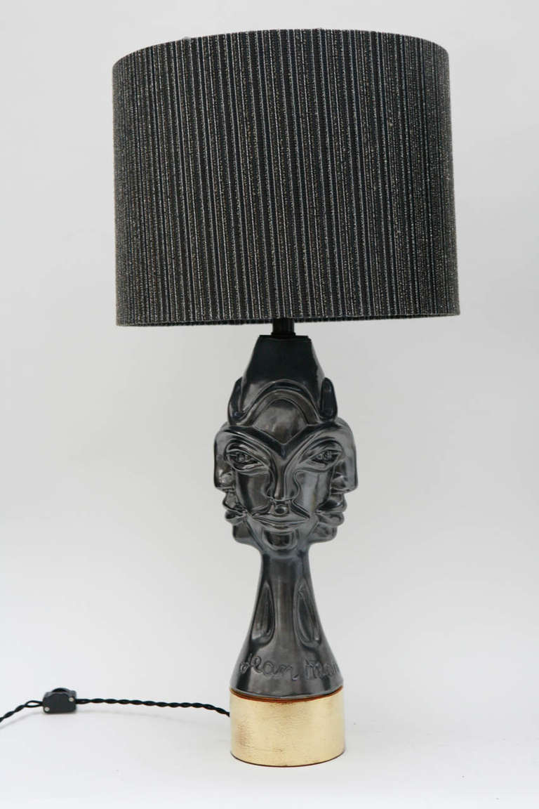 French Pair of Gunmetal Glazed Ceramic Lamps by Jean Marais