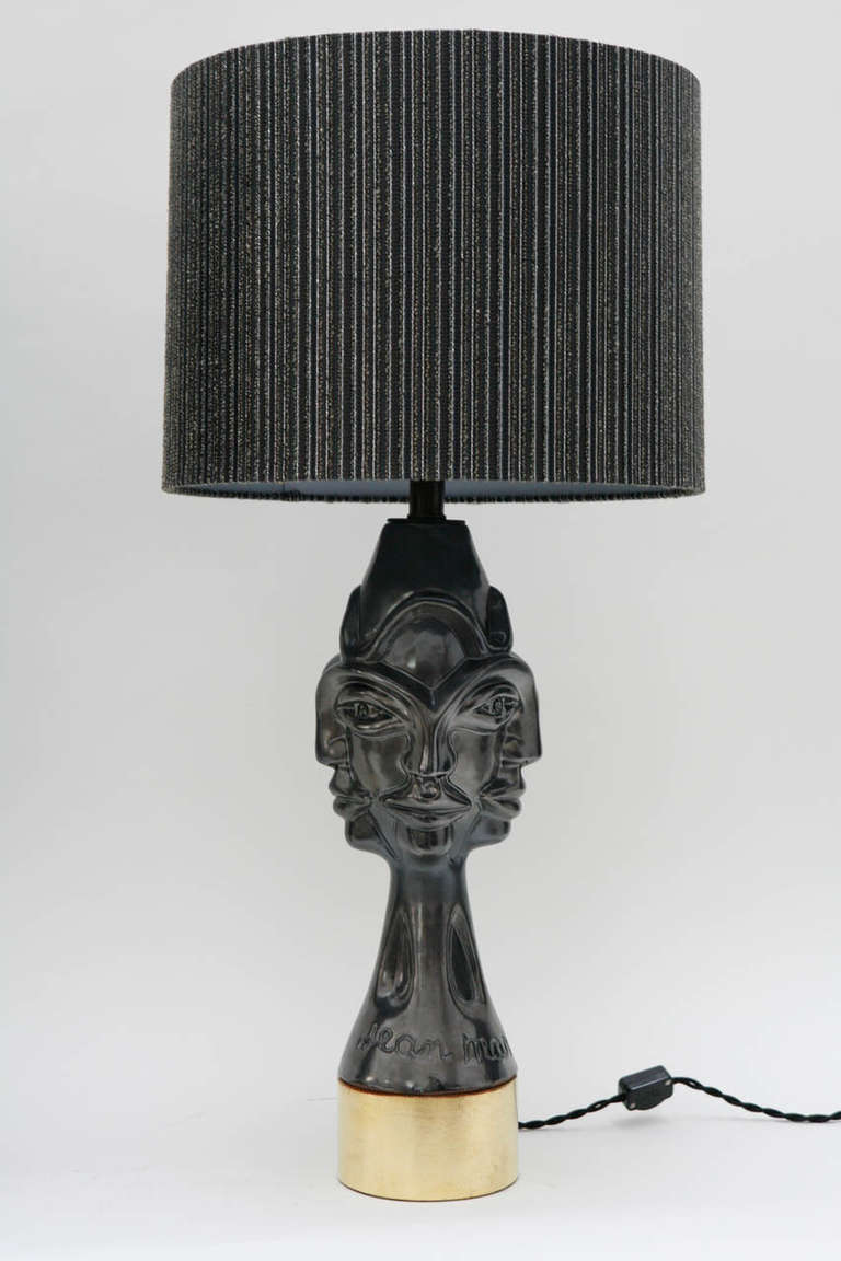 Pair of Gunmetal Glazed Ceramic Lamps by Jean Marais 4