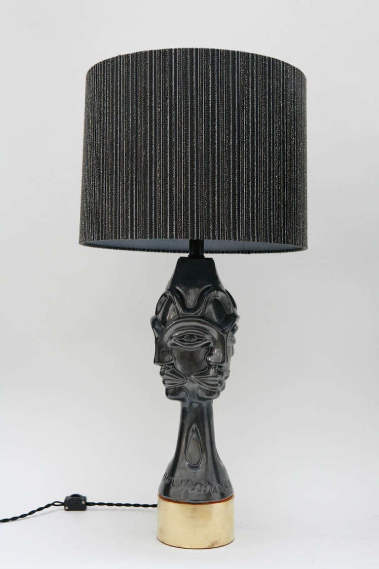 Mid-20th Century Pair of Gunmetal Glazed Ceramic Lamps by Jean Marais