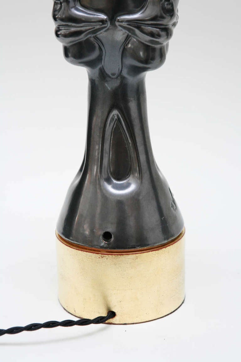 Pair of Gunmetal Glazed Ceramic Lamps by Jean Marais 3
