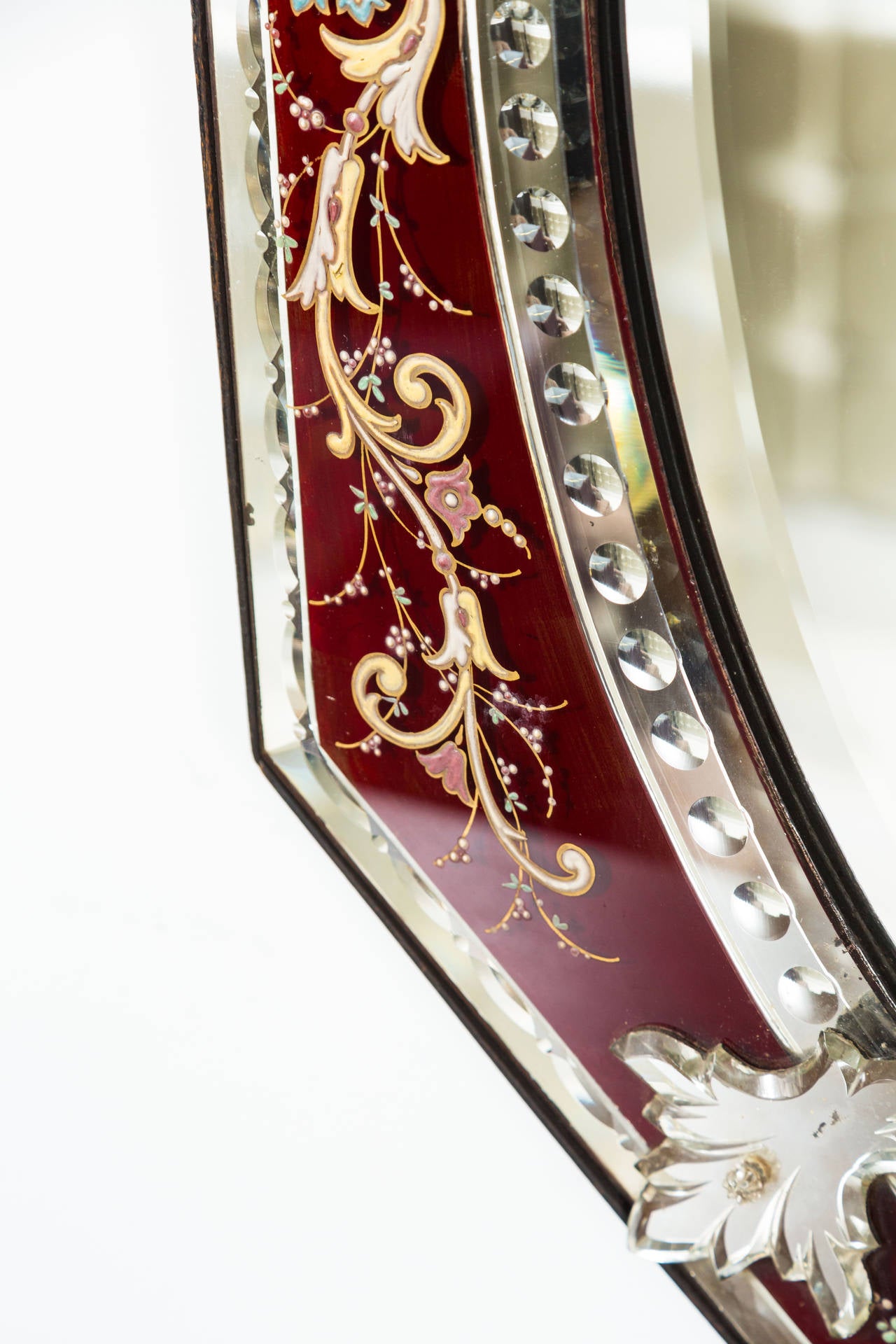 Appliqué Exquisite and Unique Venetian Mirror with Enameled Decoration