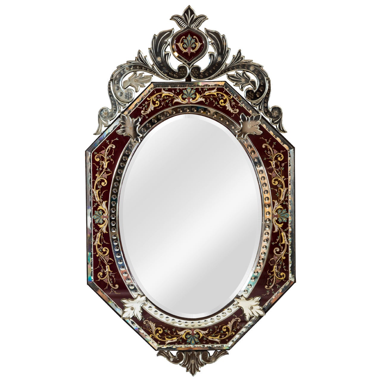 Exquisite and Unique Venetian Mirror with Enameled Decoration