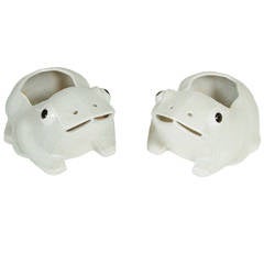 Antique Pair of White Frog Planters, circa 1900