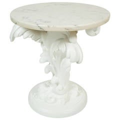 Cast Plaster Side Table with Carrara Marble Top