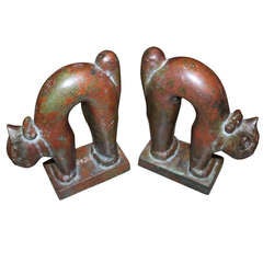 Vintage Unusual American school bronze cat bookends 1930