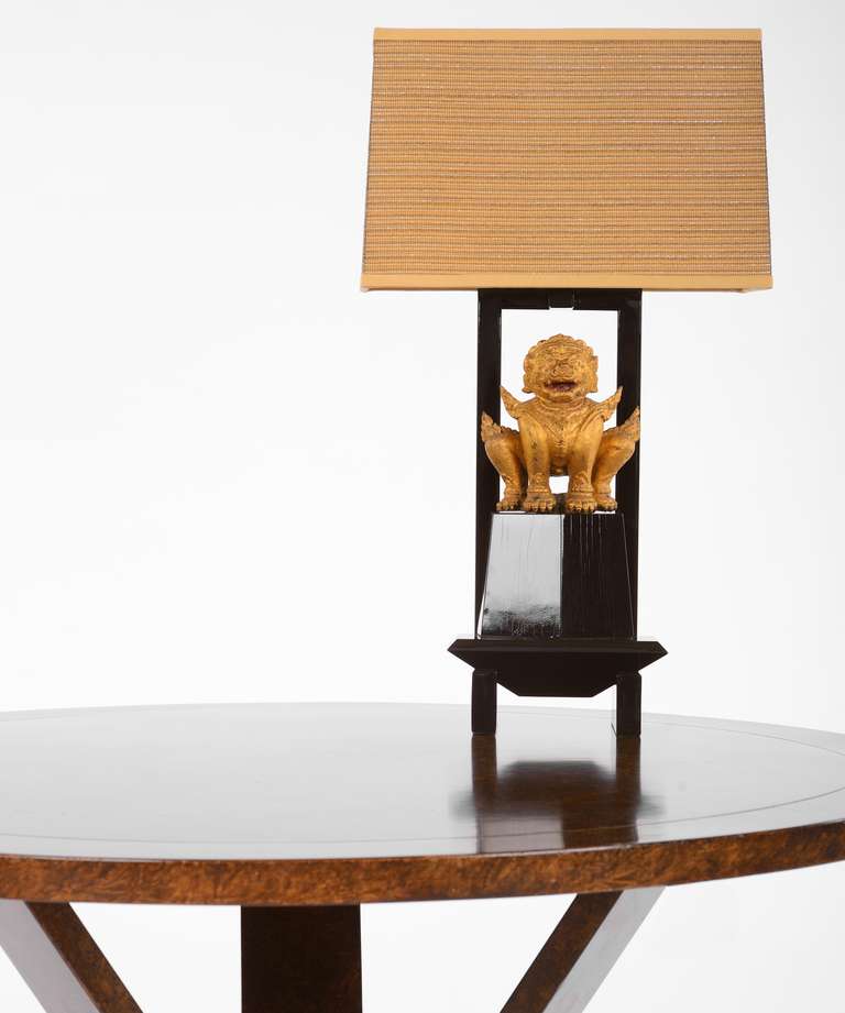 American Lacquered Table Lamp Featuring Gilt Temple Dog by William Haines