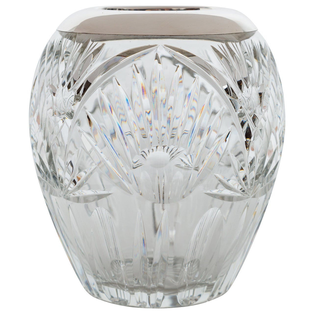 Cut Crystal and Sterling Silver Vase For Sale