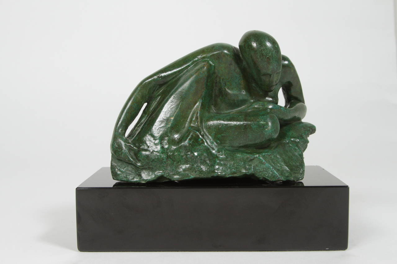 Mid-Century Modern Figural Bronze Sculptural on Onyx Base