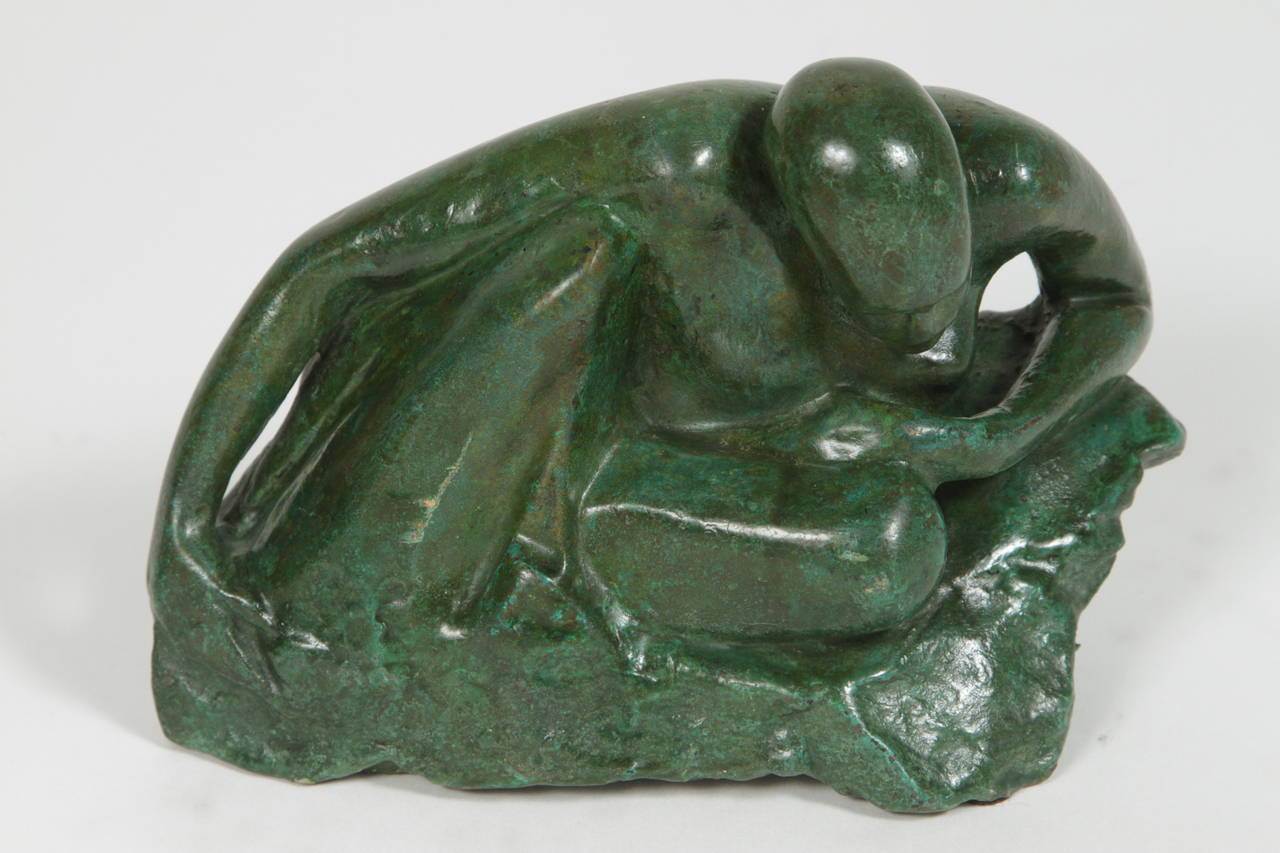 20th Century Figural Bronze Sculptural on Onyx Base