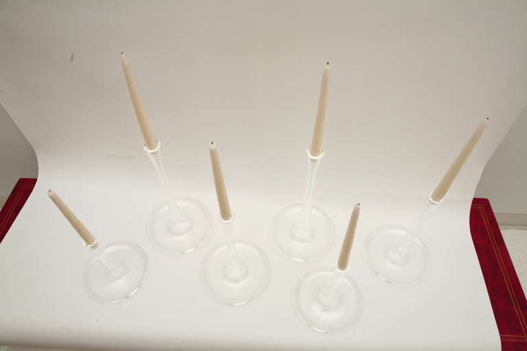Set of Six Candlesticks by Ted Muehling for Steuben Glass