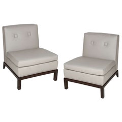 Retro Pair of Custom Leather Upholstered Slipper Chairs by Everett Sebring