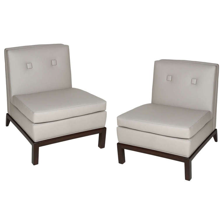 Pair of Custom Leather Upholstered Slipper Chairs by Everett Sebring at