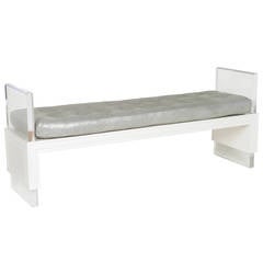 Lucite and Lacquered Wood Bench with Sueded Leather Cushion