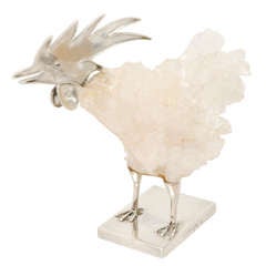 Rock Crystal and Sterling Silver Rooster by Grupo Gal