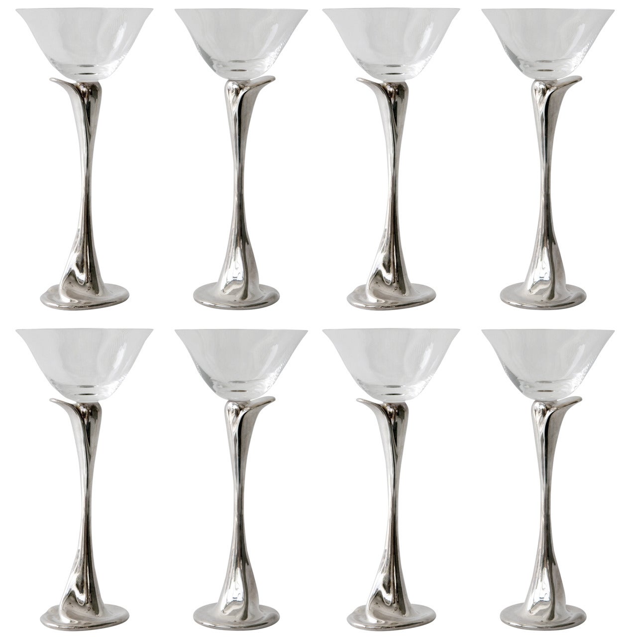 Set of Eight Crystal and Sterling Goblets by Elsa Peretti for Tiffany & Co.