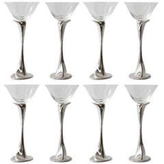 Set of Eight Crystal and Sterling Goblets by Elsa Peretti for Tiffany & Co.