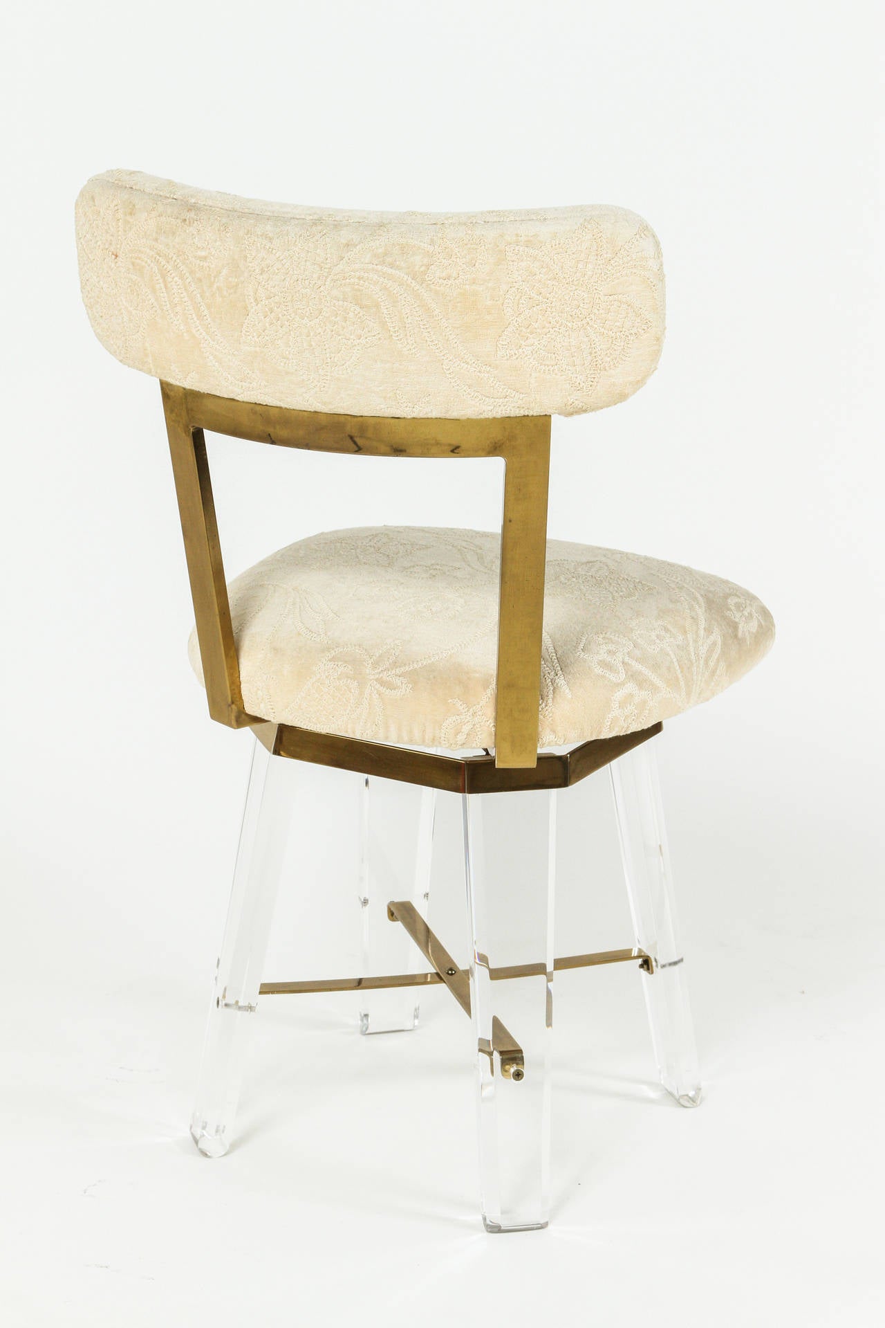 20th Century Elegant Lucite and Brass Swiveling Vanity Chair