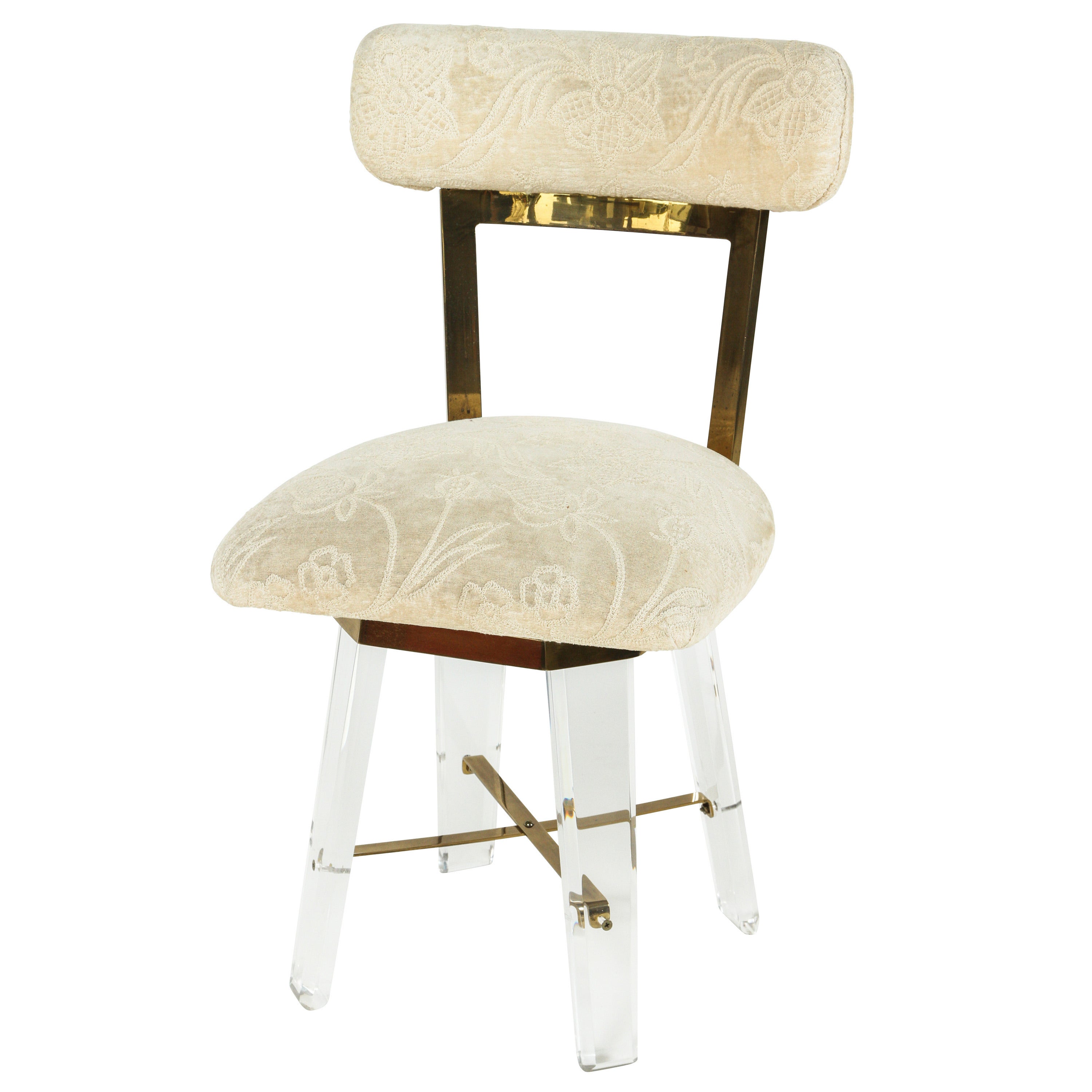 Elegant Lucite and Brass Swiveling Vanity Chair
