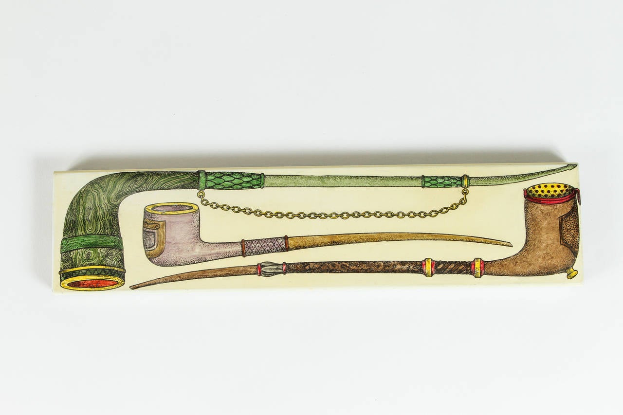 Mid-Century Modern Fornasetti Rectangular Box with Smoking Motif For Sale
