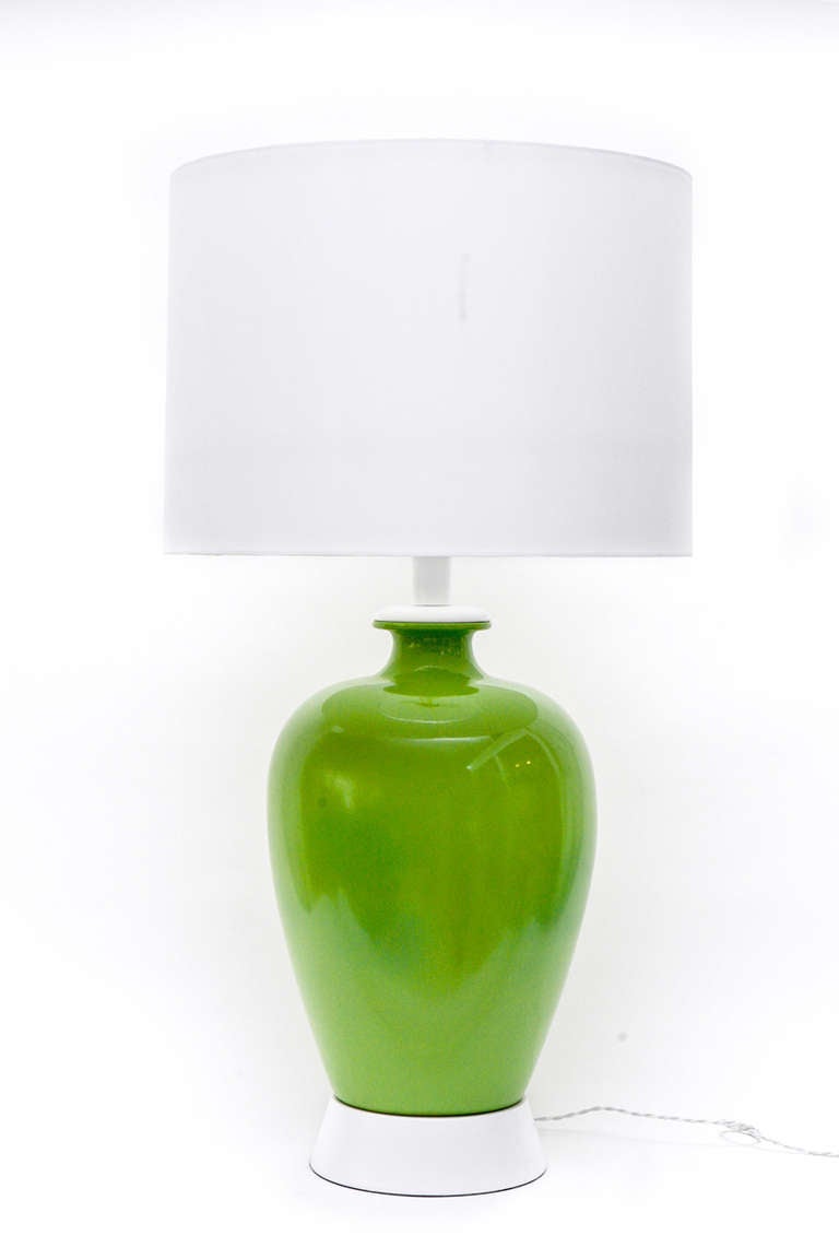 Pair of Large Scale Green Ceramic Table Lamps at 1stdibs