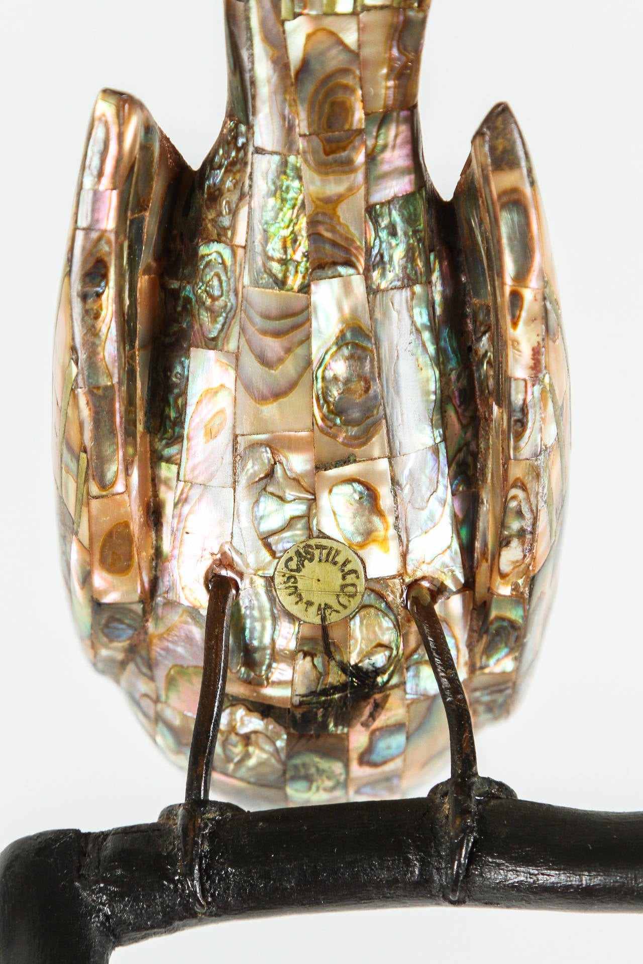 20th Century Abalone Shell Bird on Branch by Los Castillo