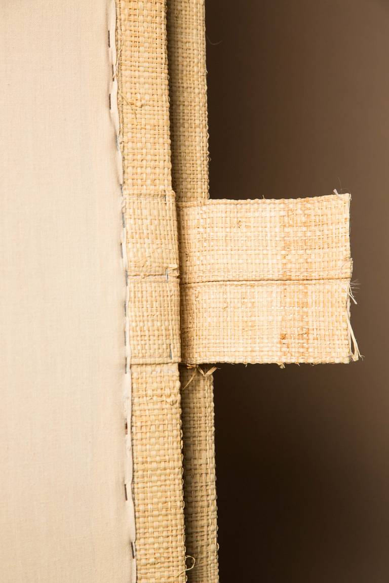 Stately Upholstered Six-Panel Raffia Screen with Nailhead Detail 2