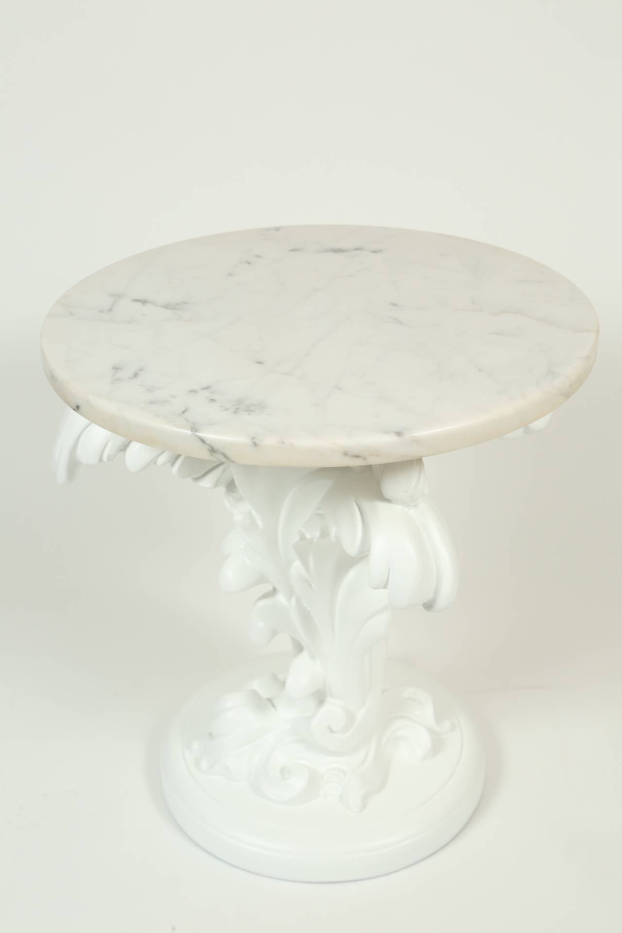 American Cast Plaster Side Table with Carrara Marble Top