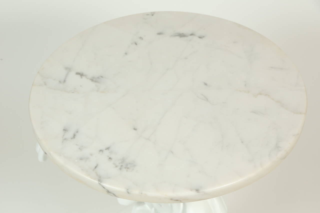 Painted Cast Plaster Side Table with Carrara Marble Top