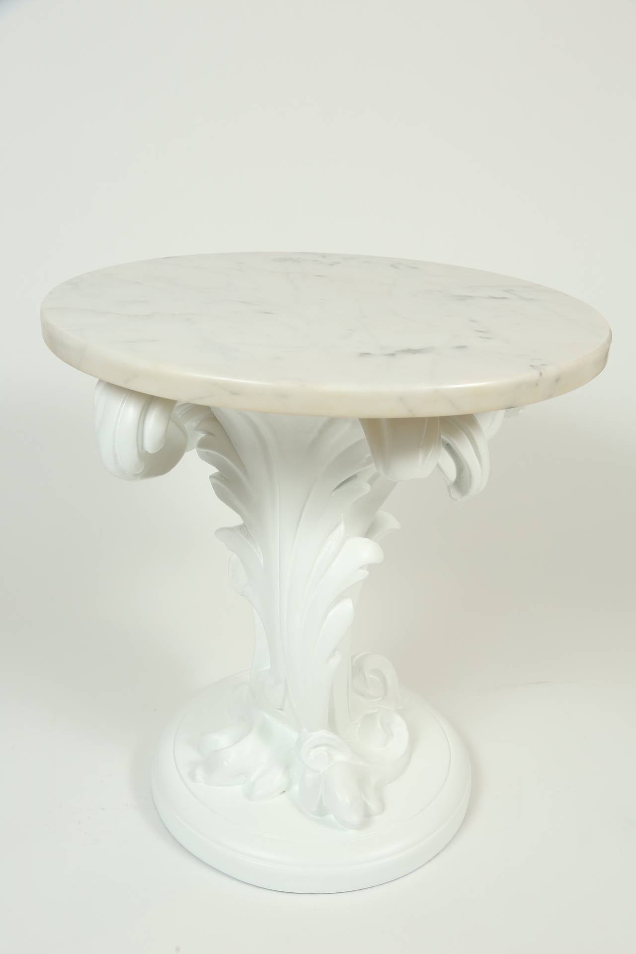 Cast Plaster Side Table with Carrara Marble Top In Good Condition In Palm Desert, CA